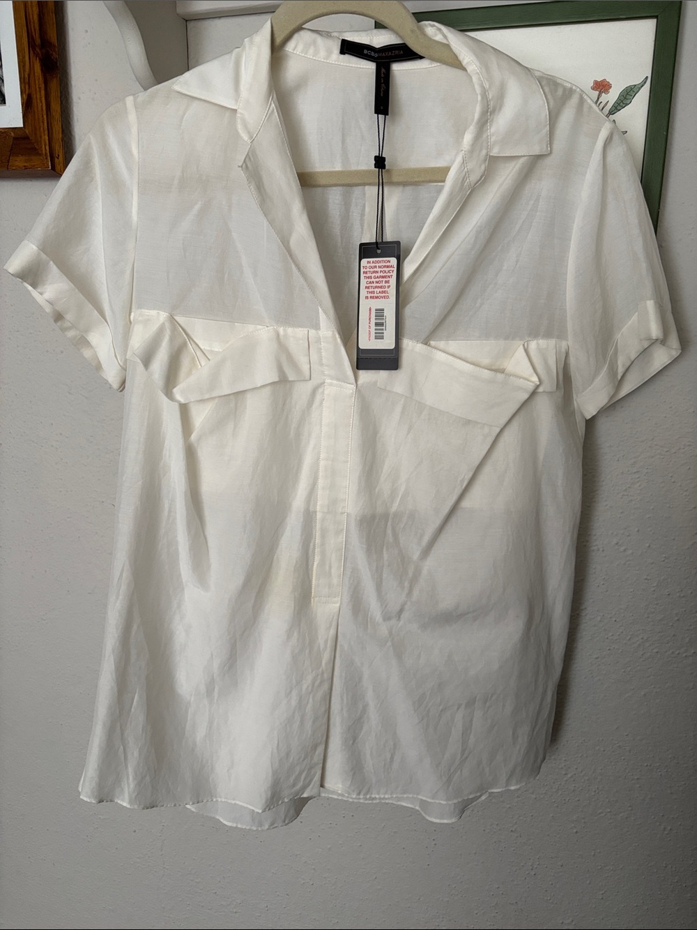 BCBGMaxAzria Ivory Short Sleeve Button-Front Camp Shirt